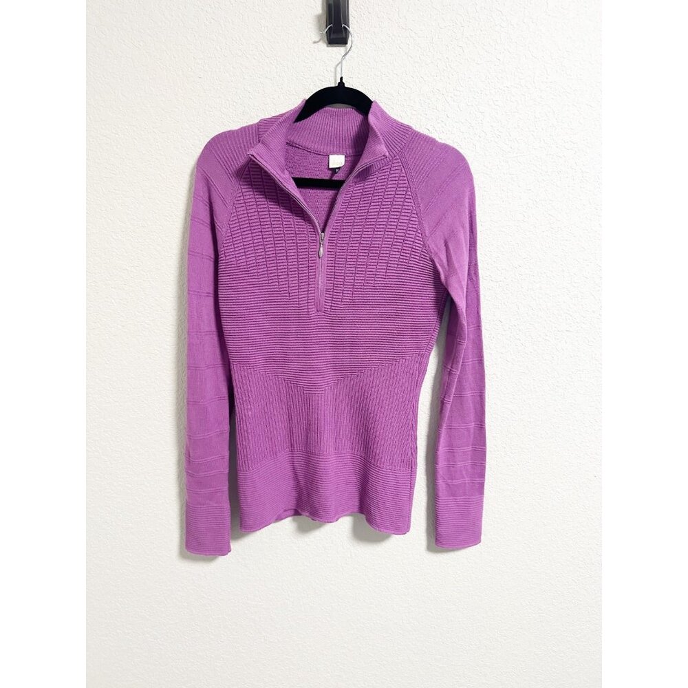 Skea Limited 1/2 Zip Merino Wool Blend Sweater Mock Neck Ribbed Purple‎ Medium